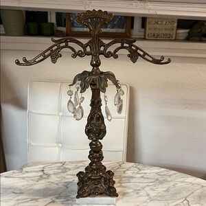 Vintage Ornate Bronze Candelabra with Crystal Accents